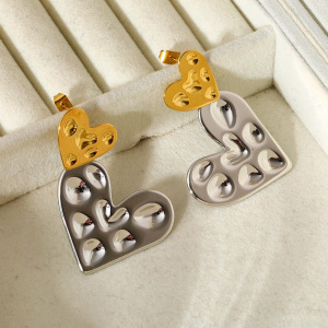 1 Paire De Boucles D'Oreilles Pendantes En Acier Inoxydable Étanches En Forme De Cœur h5 Image3