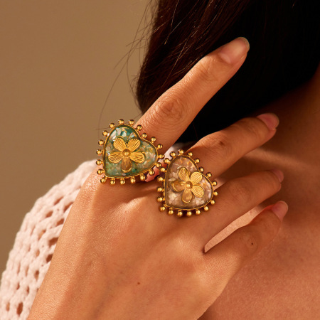 Bague en forme de cœur, en acier inoxydable étanche, couleur or (1 pièce).