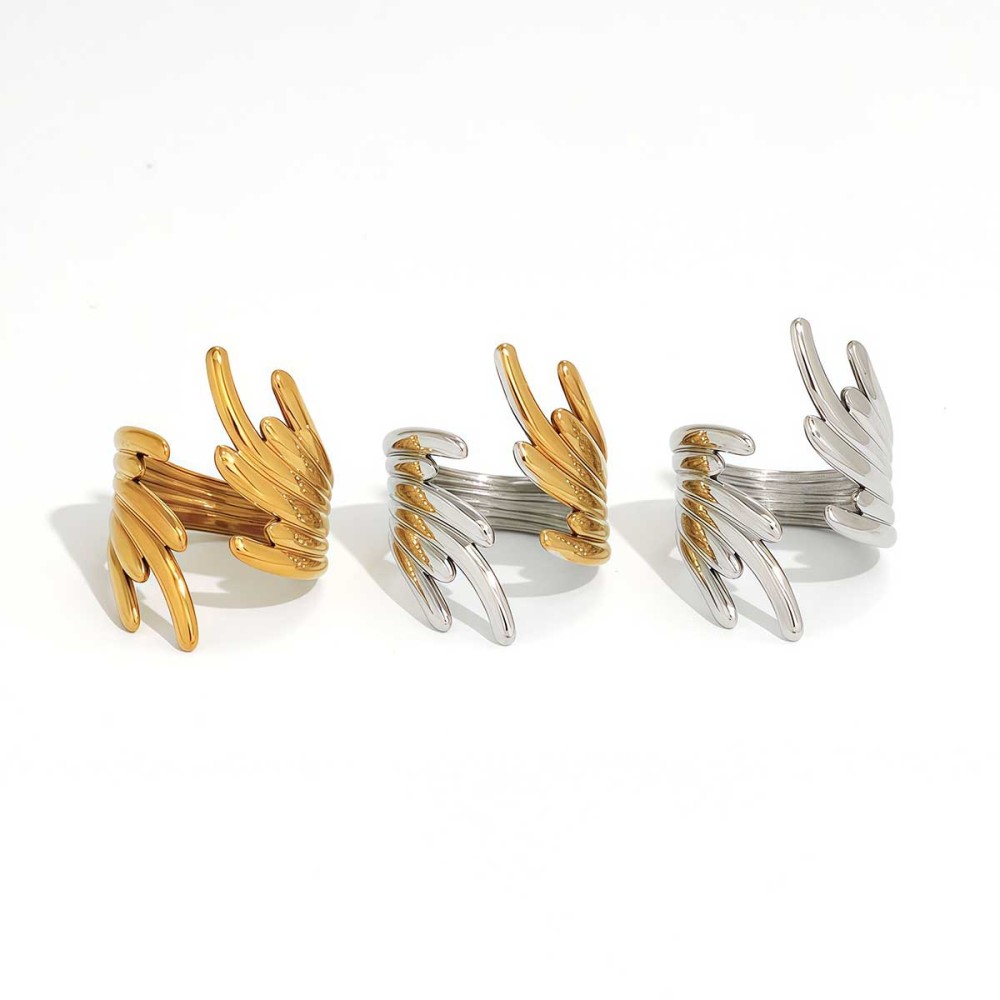 Bague Tendance Casual Wings En Acier Inoxydable Étanche Couleur Or (1 Pièce) Image9