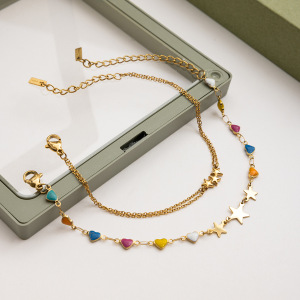 Bracelet À Maillons Pour Femme, En Acier Inoxydable Doré, Étanche, Orné D'Une Étoile Brillante (1 Pièce). h5 Image6