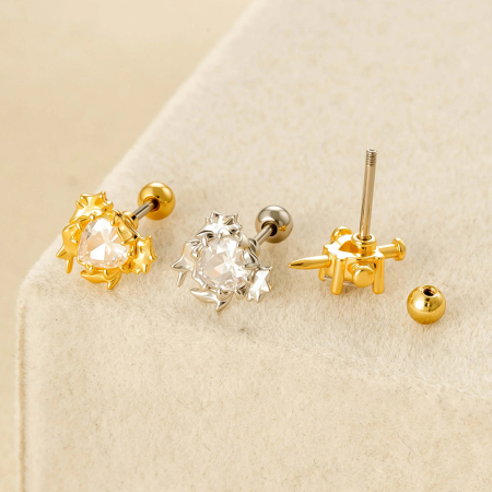 Boucle d'oreille piercing en forme de cœur en cuivre doré et zircon 2