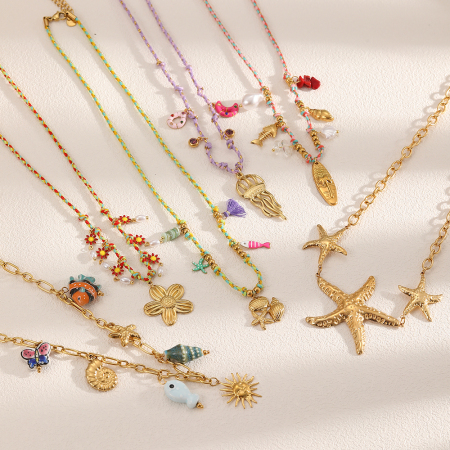 Collier tressé étanche en acier inoxydable Oceanic couleur or (1 pièce)