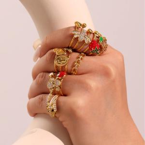 Bague Tendance En Acier Inoxydable Doré, Imperméable, Motif Fruits Vifs (1 Pièce) h5 Image7