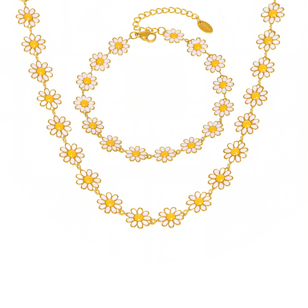 Ensemble De Colliers Pour Femmes Sweet Daisy En Acier Inoxydable Étanche Couleur Or (1 Pièce) Image7