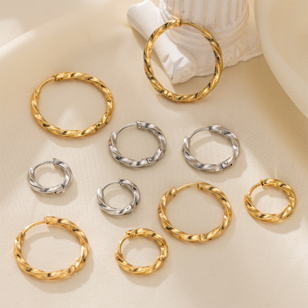 1 paire de boucles d'oreilles créoles en acier inoxydable étanche couleur or 2