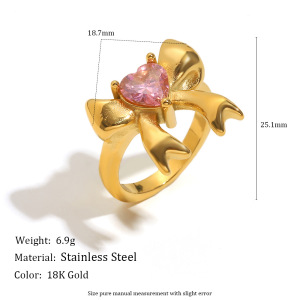Bague Pour Femme En Acier Inoxydable Étanche Avec Nœud Papillon Mignon Et Zircon, 1 Pièce, Collection Simple. h5 Image2