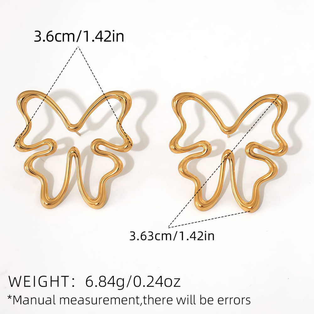 Boucles D'Oreilles Puces Pour Femme, En Acier Inoxydable Doré, Motif Papillon Naturel (1 Paire). h5Image2