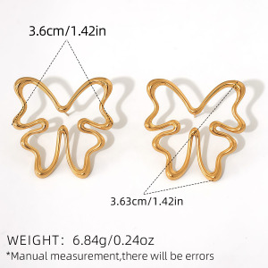 Boucles D'Oreilles Puces Pour Femme, En Acier Inoxydable Doré, Motif Papillon Naturel (1 Paire). h5 Image2