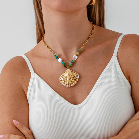 Collier pendentif tortue de vacances pour femme, en acier inoxydable étanche, couleur or (1 pièce)