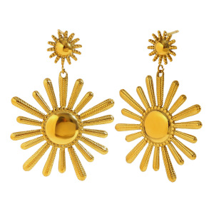 Boucles D'Oreilles Pendantes Pour Femme, En Acier Inoxydable Doré, Imperméables, En Forme De Soleil (1 Paire). h5 