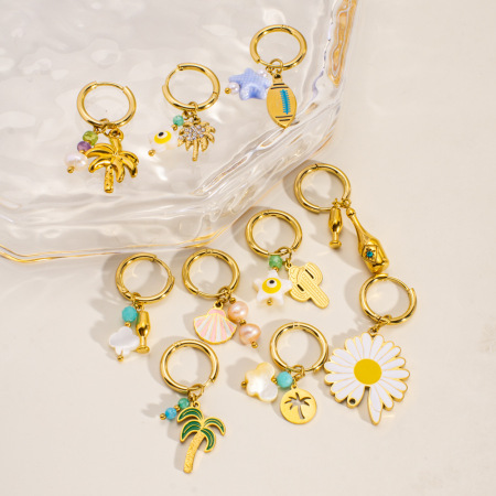 Boucles d'oreilles pendantes en acier inoxydable pour femme, série romantique, motif fleur naturelle, 1 pièce