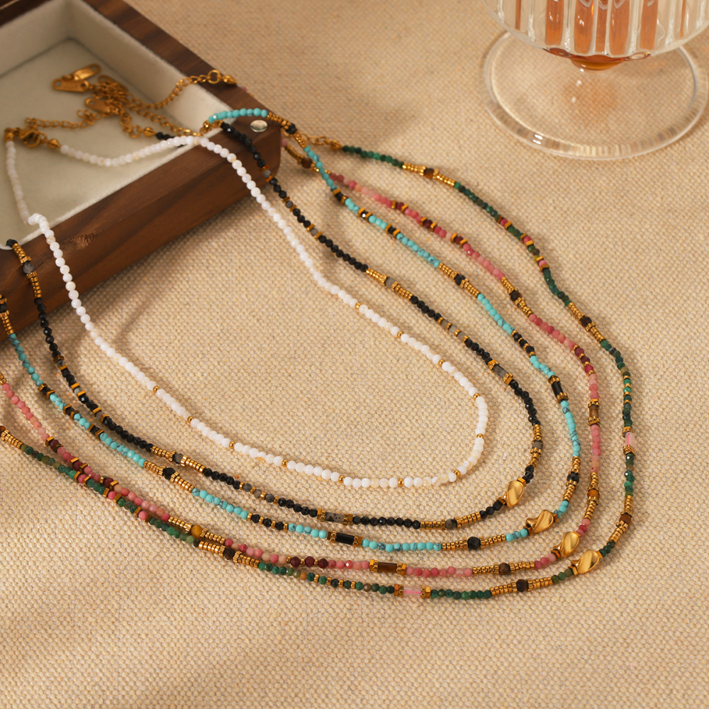 1 Paire De Colliers De Perles Simples Pour Femmes, En Acier Inoxydable Étanche, Collection Daily Beads Image7