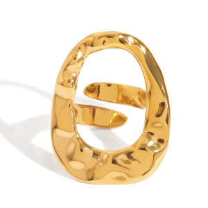 Bague Tendance Ovale Irrégulière En Acier Inoxydable, Couleur Or, Étanche (1 Pièce) h5