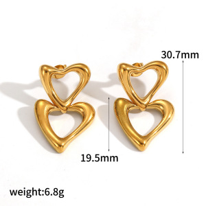 Boucles D'Oreilles Pendantes En Acier Inoxydable Étanches, Style Instagram, En Forme De Cœur (1 Paire) h5