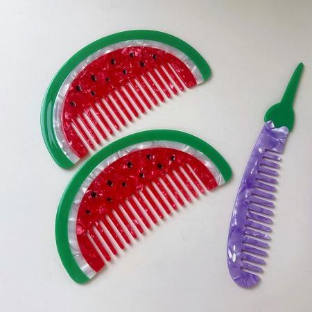 Peigne pour femme en feuille d'acétate de cellulose à motif pastèque, 1 pièce