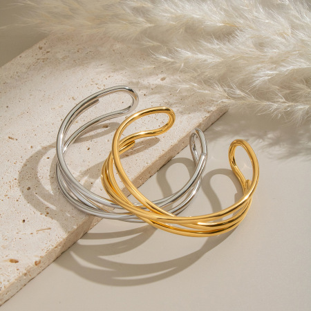 Bracelet manchette étanche en acier inoxydable couleur or (1 pièce) 2