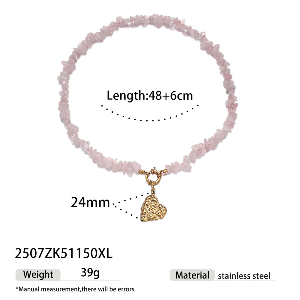 Collier Tressé Doré Avec Croix En Forme De Cœur Rétro Et Pierres Naturelles (1 Pièce) 
