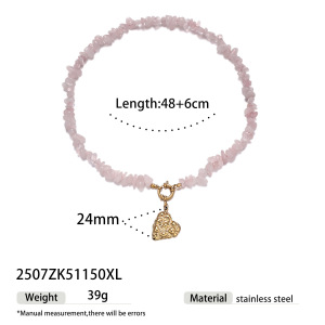 Collier Tressé Doré Avec Croix En Forme De Cœur Rétro Et Pierres Naturelles (1 Pièce) h5 