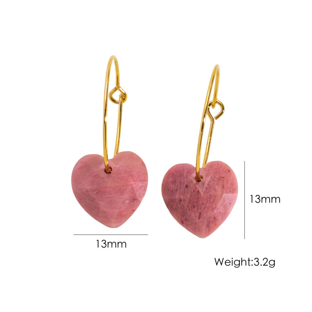 1 Paire De Boucles D'Oreilles Créoles Élégantes En Forme De Cœur Pour Femme, Série Simple, Pierres Naturelles