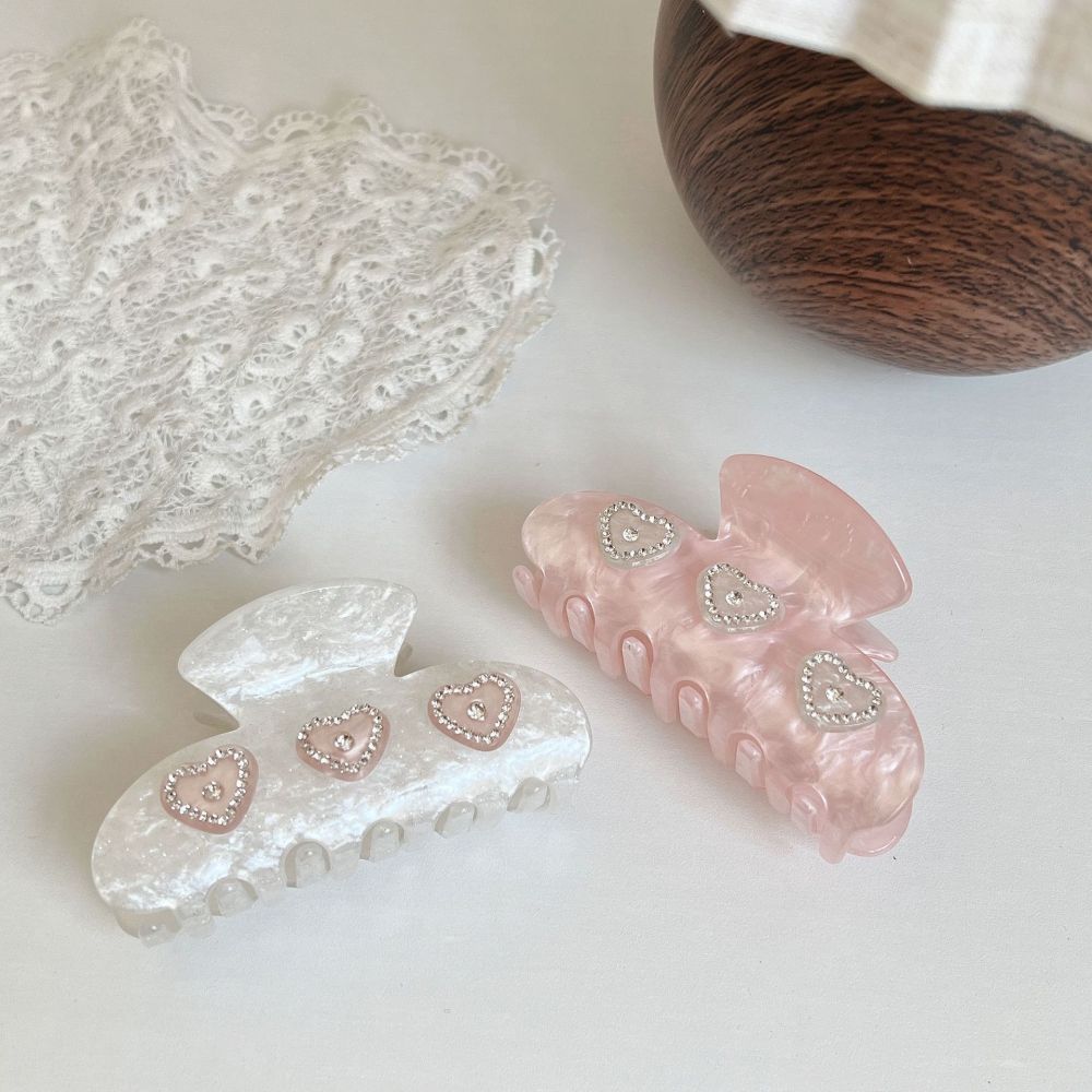 1 Paire De Pinces À Cheveux En Acétate Pour Femme, Série Simple, Motif Cœur Mignon Image4