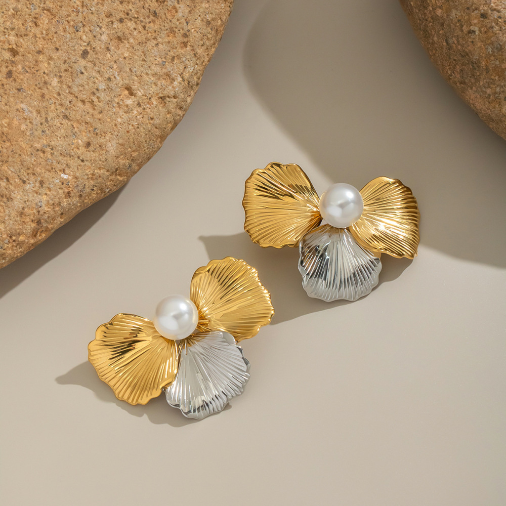1 Paire De Boucles D'Oreilles À Clous Rétro En Acier Inoxydable, Imperméables, De Couleurs Assorties, À Motif Floral. Image4