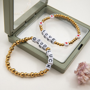 Bracelet Classique À Lettres En Acier Inoxydable Étanche Pour Femme, Orné De Perles (1 Pièce). h5 Image7