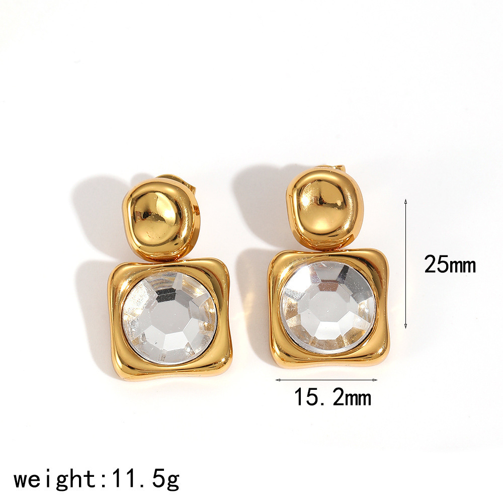 Boucles D'Oreilles Pendantes Pour Femme, Style Géométrique, En Acier Inoxydable Doré, Étanches, Collection Simple Series (1 Paire). Image2