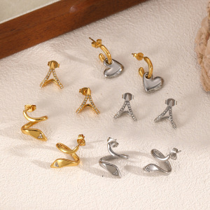 1 Paire De Boucles D'Oreilles Puces Pour Femmes, En Acier Inoxydable Étanche, Couleur Or, Avec Inscription « Simple Curse ». h5 Image2