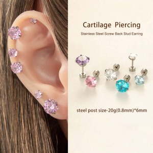Boucle D'Oreille Piercing En Acier Inoxydable Étanche Avec Zircon (1 Pièce) h5 Image4