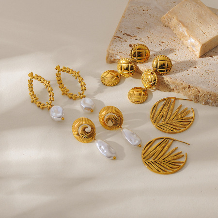 Boucles d'oreilles pendantes pour femme, en acier inoxydable, imperméables, motif fleur et feuille (1 paire).