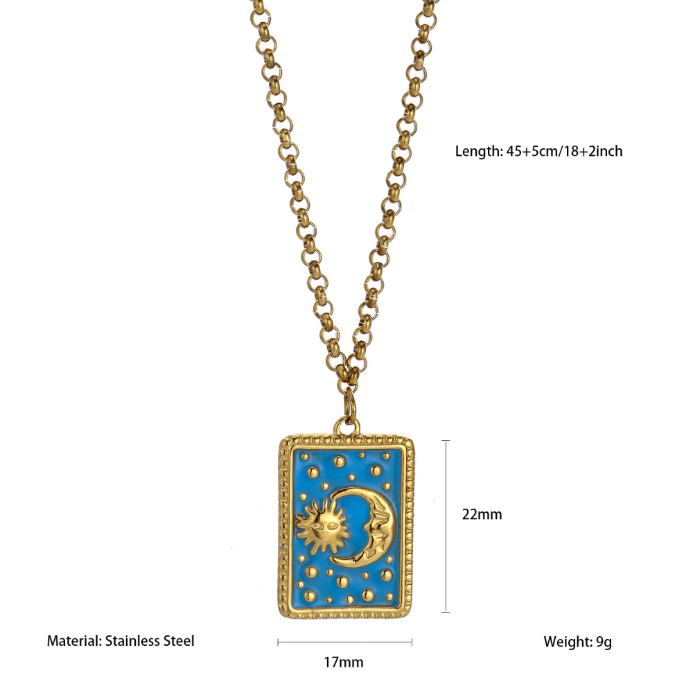 Collier Pendentif Classique Pour Femme, En Acier Inoxydable Étanche, Couleur Or, Avec Motif Tarot (1 Pièce)