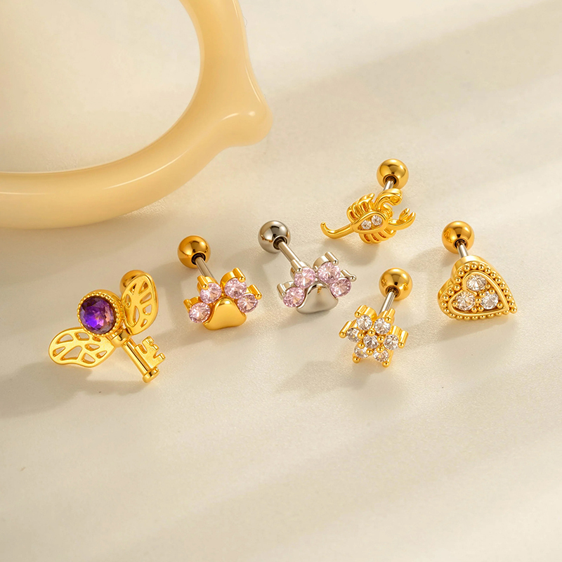Boucles D'Oreilles Percées En Zircone Couleur Or Et Cuivre Pour Femme, 1 Pièce Image4