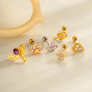 Boucles D'Oreilles Percées En Zircone Couleur Or Et Cuivre Pour Femme, 1 Pièce h5 Image4
