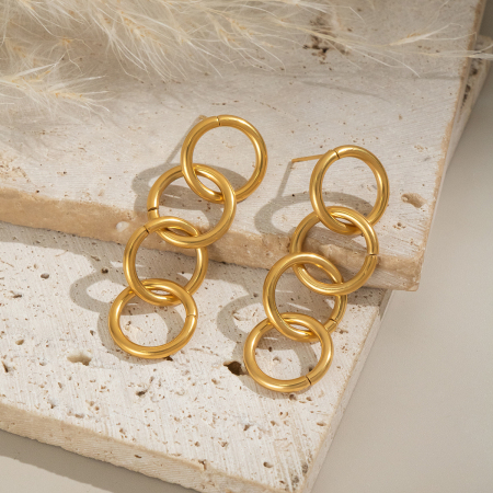 1 paire de boucles d'oreilles puces simples Daily Circle en acier inoxydable étanche couleur or pour femme