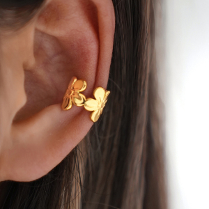 Boucle D'Oreille Manchette Femme Simple En Acier Inoxydable, Imperméable, Couleur Or, Motif Floral (1 Pièce) h5 Image4