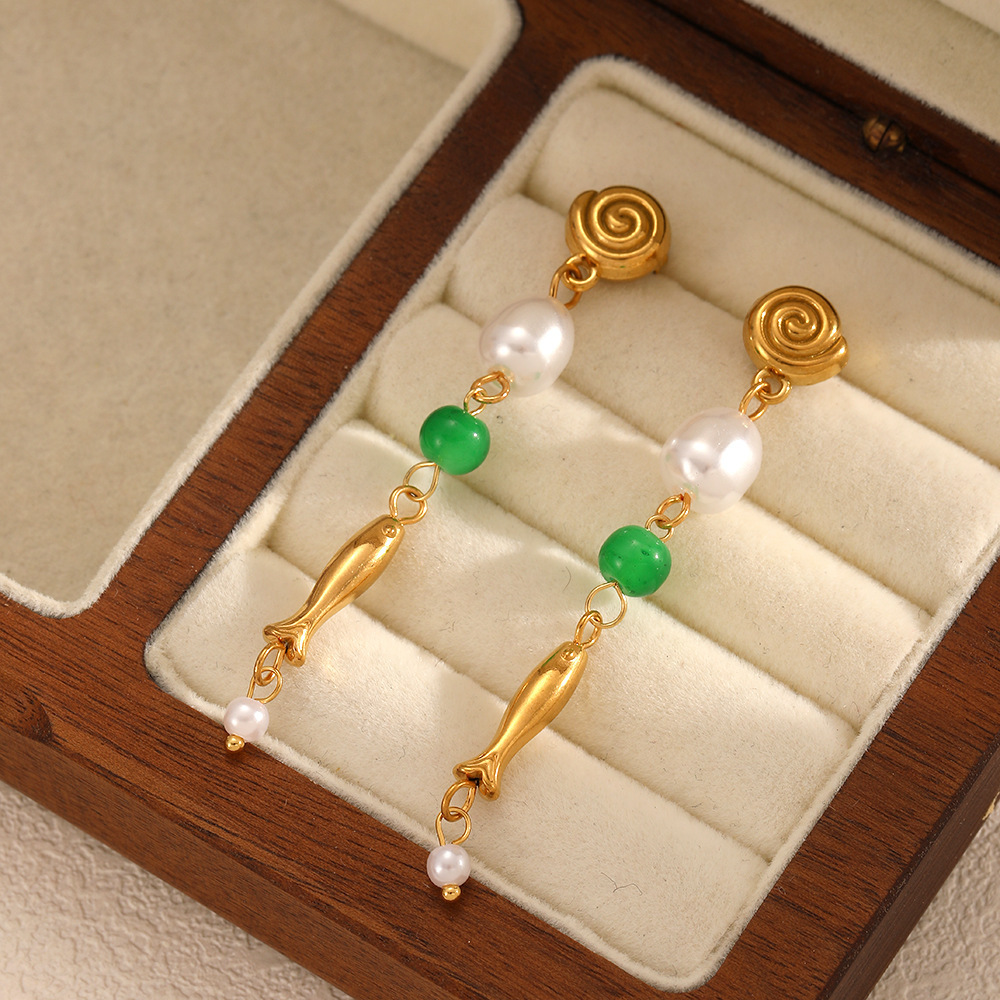 Boucles D'Oreilles Pendantes En Acier Inoxydable Doré, Style Ins Style, En Forme De Poisson (1 Paire). h5Image2