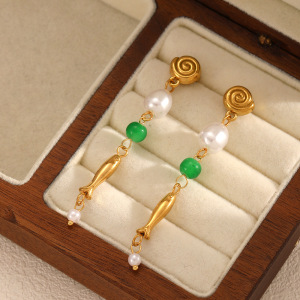 Boucles D'Oreilles Pendantes En Acier Inoxydable Doré, Style Ins Style, En Forme De Poisson (1 Paire). h5 Image2