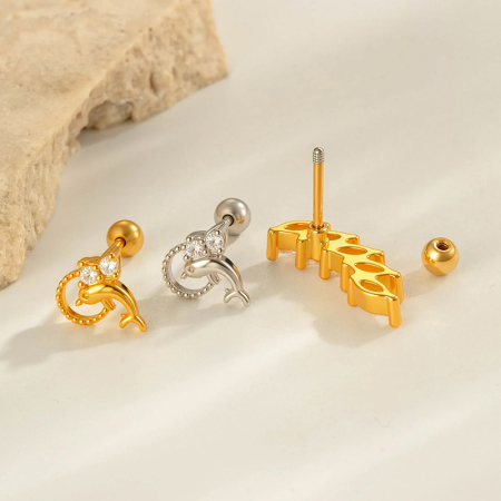 Boucle d'oreille piercing en zircon couleur cuivre or 1 pièce 2
