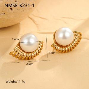 1 Paire De Boucles D'Oreilles Élégantes En Acier Inoxydable Étanche Couleur Or Avec Perles Artificielles h5 