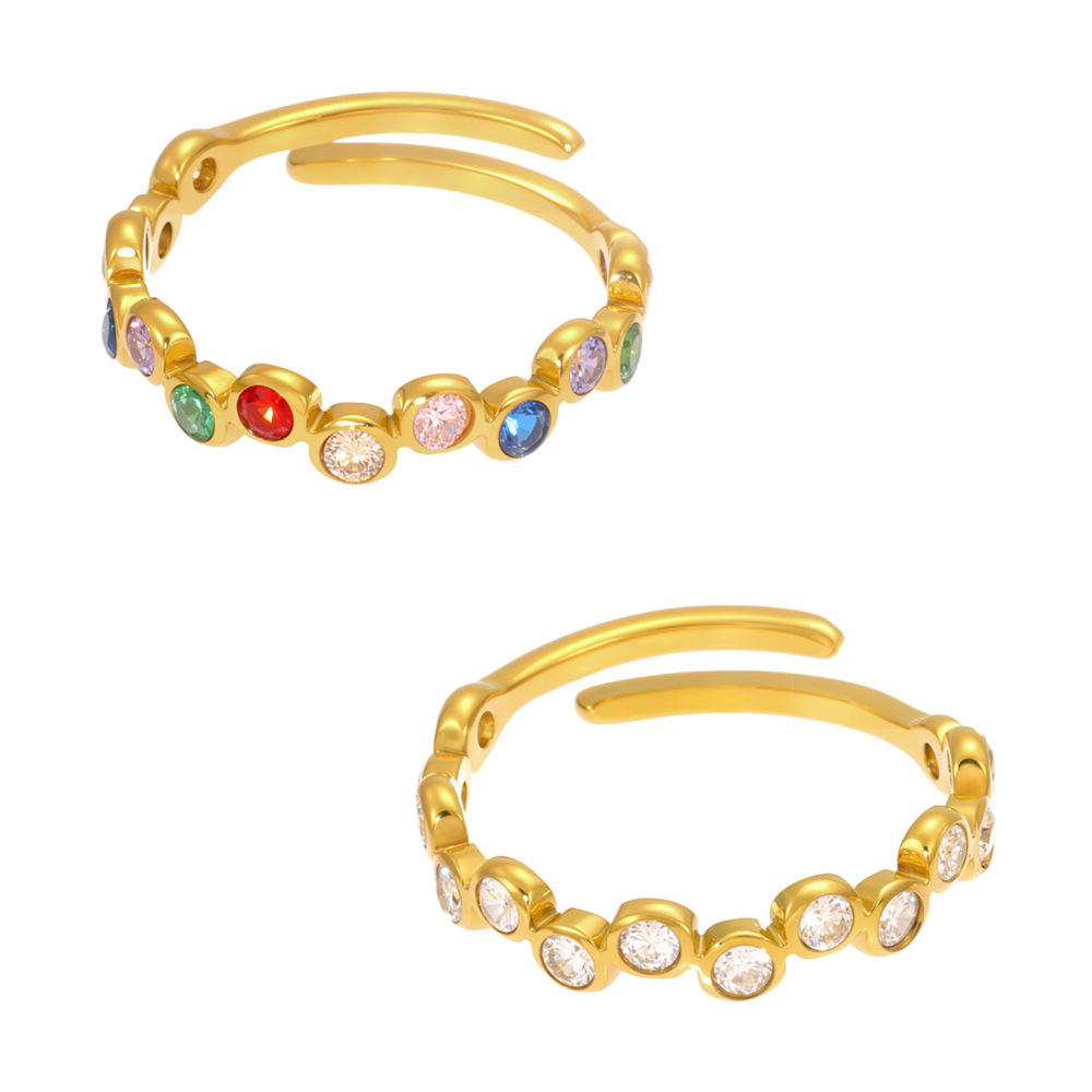 Bague Pour Femme En Acier Inoxydable Doré, Ornée D'Un Zircon Et D'Une Pierre Précieuse, Ornée D'Un Cercle Exquis (1 Pièce). h5Image8