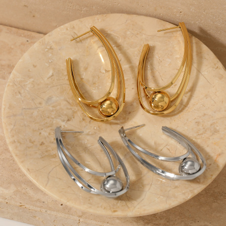 Boucles D'Oreilles Pendantes Pour Femme, En Acier Inoxydable Doré, Étanches, En Forme De U 2