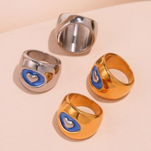 Bague Chevalière Classique En Forme De Cœur, En Acier Inoxydable Étanche, Couleur Or (1 Pièce) h5 Image4