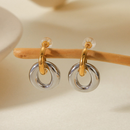 Boucles d'oreilles pendantes pour femme, style géométrique simple, en acier inoxydable étanche (1 paire) 2