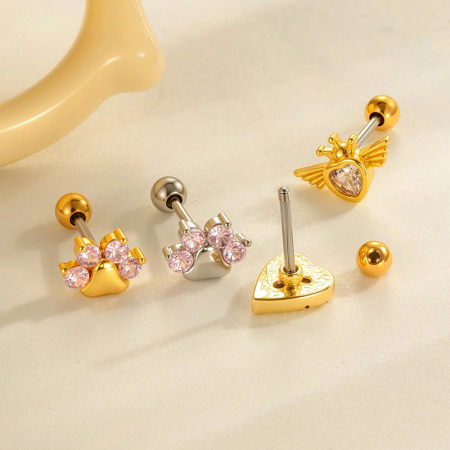 Boucles d'oreilles percées en zircone couleur or et cuivre pour femme, 1 pièce 2
