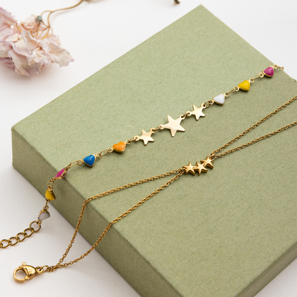 Bracelet À Maillons Pour Femme, En Acier Inoxydable Doré, Étanche, Orné D'Une Étoile Brillante (1 Pièce). Image7