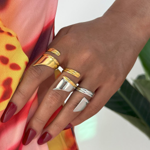 Bague Décontractée En Acier Inoxydable De Forme Irrégulière, Couleur Or, 1 Pièce h5 Image4