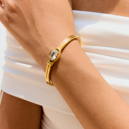 Bracelet élégant ovale en acier inoxydable, étanche, couleur or, pour femme (1 pièce) 2