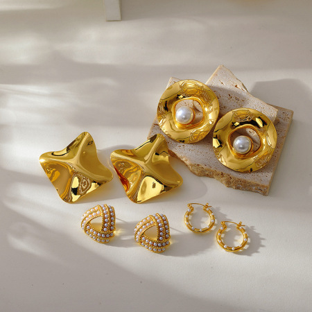 1 paire de boucles d'oreilles puces romantiques et décontractées en acier inoxydable imperméable, de forme irrégulière, pour femme.