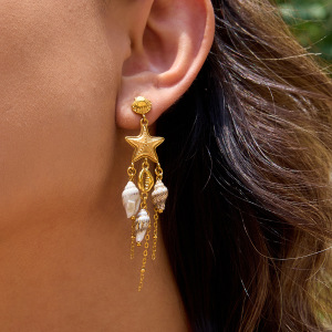 Boucles D'Oreilles Pendantes Pour Femme, En Acier Inoxydable, Couleur Or, Avec Coquillage Naturel Et Étanchéité. h5 Image5