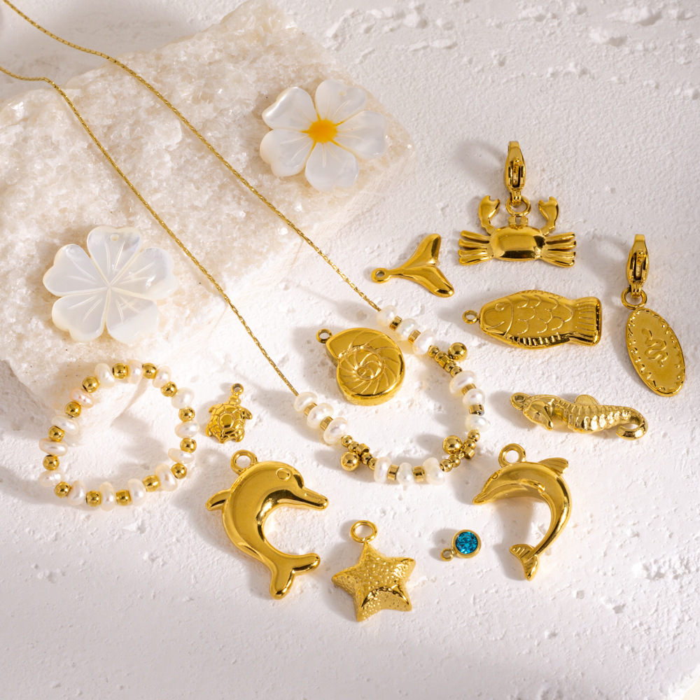 Pendentif Classique En Acier Inoxydable Étanche En Forme De Dauphin Mignon De La Série Océan, À Monter Soi-Même Image3